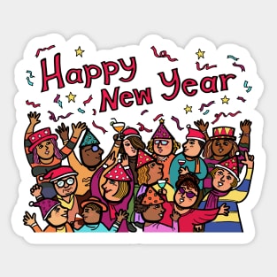 Group of crowds of people celebrate the New Years holidays party Sticker